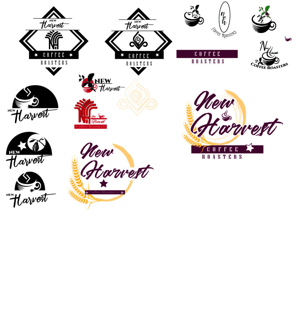 Various vector graphics done in adobe illustrator, which show the New Harvest logo.
